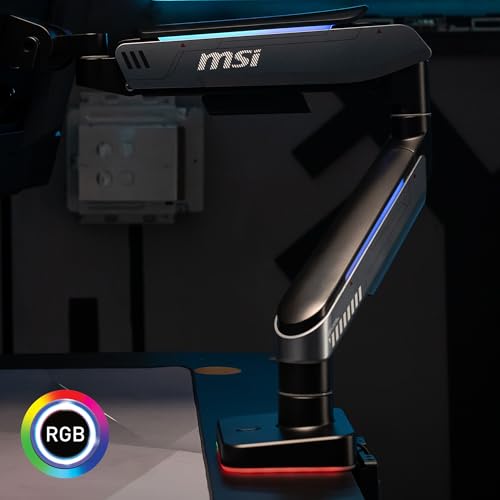 MSI MPG MT201R V2 - Premium RGB Single Monitor Stand Arm, Supports 17-49" Screens and 44 lbs, VESA Compatible, Adjustable Heavy Duty Gas Spring Mount, Clamp & Grommet, Quick Release Plate - Gray - color: Gray