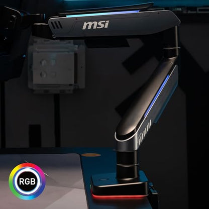 MSI MPG MT201R V2 - Premium RGB Single Monitor Stand Arm, Supports 17-49" Screens and 44 lbs, VESA Compatible, Adjustable Heavy Duty Gas Spring Mount, Clamp & Grommet, Quick Release Plate - Gray - color: Gray