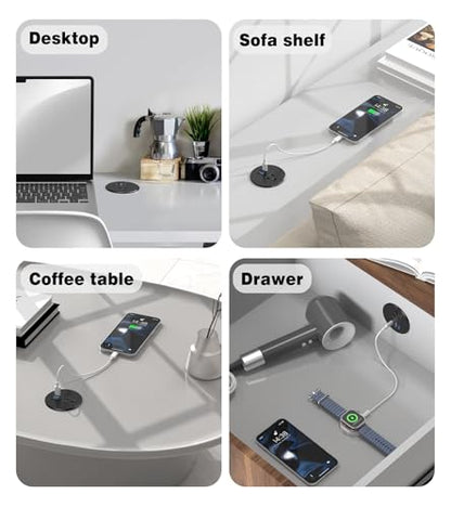 Recessed Power Strip-2 Pack Desk Grommet Power Strip, 2.5 inch Desktop with 20W Fast Charging USB-C Port (Black, 10FT) - color: Black, size: 10FT-2PS