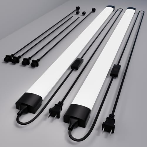 4FT Plug in Ceiling Light 2PCS, 5000K Linkable 36W Workbench Light, LED Tube Lights with Plug, 4500 LM Ceiling Closet Lighting for Laundry Garage Basement Kitchen - color: Black, size: 4FT-2PCS/with plug