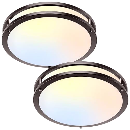 2-Pack 36W LED Ceiling Lights, 13inch Oil Rubbed Bronze Flush Mount Light Fixtures 3600LM 2700K/3000K/4000K/5000K/6500K Adjustable Ceiling Lights, Modern Dimmable Lighting for Kitchen Hallway Bathroom - color: Oil-Rubbed Bronze-5CCT-2, size: 13 inch