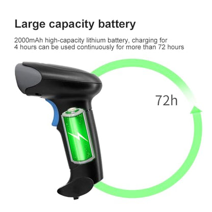 2D Wireless Bluetooth Barcode Scanner with 2000mAh Battery | QR Code Reade Handheld 1D 2D Bar Codes Reader Rechargeable Inventory Scanner for Supermarket, Warehouse, Retail