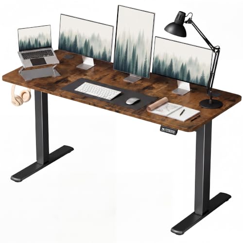 Furmax 55 Inches Electric Height Adjustable Standing Desk Home Office Desk - color: Brown, size: 55 Inch
