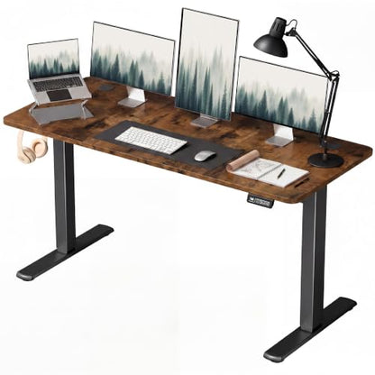 Furmax 55 Inches Electric Height Adjustable Standing Desk Home Office Desk - color: Brown, size: 55 Inch