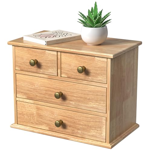 Oak Desk Organizer with Drawers, Durable Wooden Desktop Storage Box | 4 Drawer Tabletop Organizer with Metal Handle & Non-Slip Pad for Office, Bedroom, Bathroom, Vanity, Makeup, Light Burnt Brown - color: Light Burnt Brown, size: 4 Drawers
