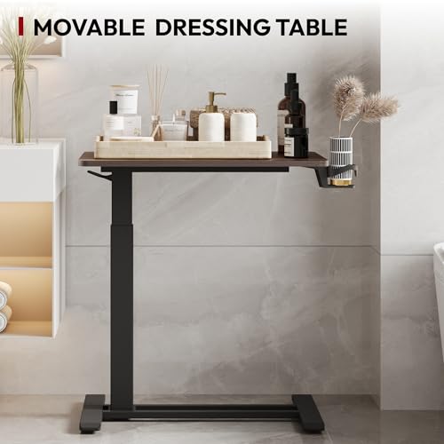 SANODESK 28''Mobile Standing Desk with Hidden Wheels,Pneumatic Laptop Desk | Computer Cart Movable Height Adjustable Table Small Sit Stand Desk for Home Office Hospital Use,27.6"W x 15.7"D,Black Walnut - color: Black Walnut, size: 28x16