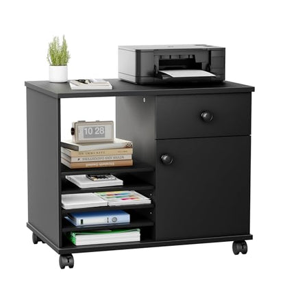 Quikraen Rolling File Cabinet with Doors | Adjustable Shelves Under Desk Storage Cabinet for Office Supplies Mobile Filing Cabinet Black - color: Black