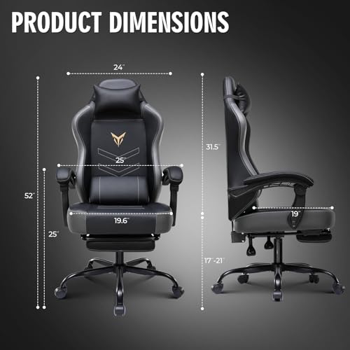 GTPLAYER Gaming Chair, Office Chair High Back Computer Chair with Foot Rest for Adults, Leather Desk Chair Executive Ergonomic Height Adjustable with Headrest and Lumbar Support, 300lbs Grey - color: Grey