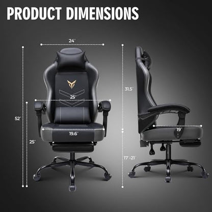 GTPLAYER Gaming Chair, Office Chair High Back Computer Chair with Foot Rest for Adults, Leather Desk Chair Executive Ergonomic Height Adjustable with Headrest and Lumbar Support, 300lbs Grey - color: Grey