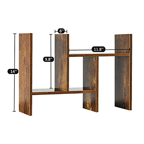 J.M.Deco Desktop Organizers and Storage for Office, Adjustable Desktop Organizer Shelf Double H Display, True Natural Stand Shelf, Desktop Shelf Organizer Natural Wood Tone - color: Brown