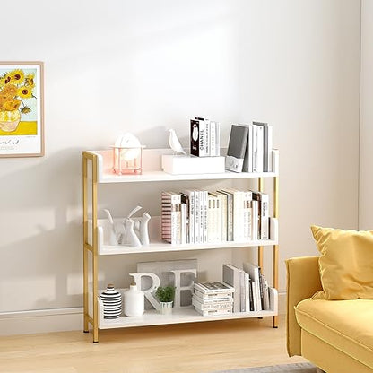 OSCHF Wide Open Shelf Bookcase, 3-Tier, White with Gold Frame - size: 3-Tier