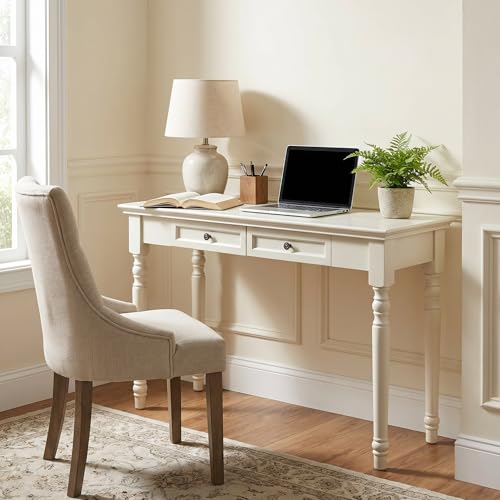 47" Narrow Solid Wood Writing Desk with Drawers, White - color: White, size: Narrow-47 inches