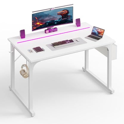 DurayLoly 40" Gaming Desk with Waterproof LED Lights for Bedroom,White - color: White, size: 40 IN