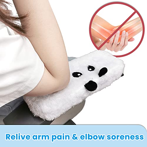2Pack Plush Panda Chair Armrest Pads, Memory Foam Kawaii Chair Armrest Cushion with Velcro Strap, Adjustable & Washable Ergonomic Elbow Support Decompression for Home Office Gaming Chair