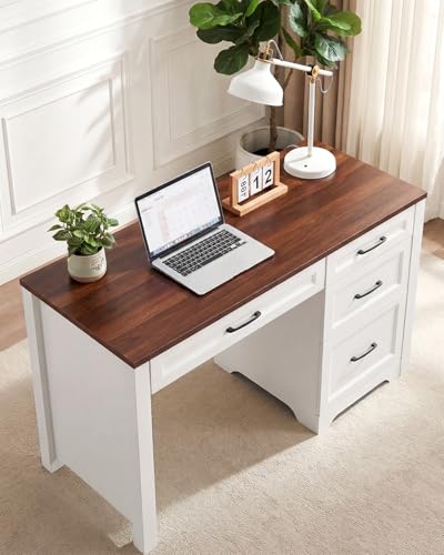 Garvee Brown Farmhouse Executive Desk with File Cabinet & Storage Drawers, Space-Saving Small Home Office Desk for Bedroom - color: Brown
