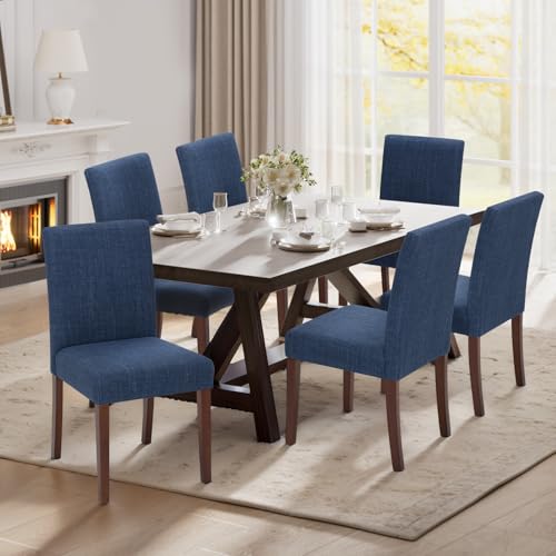 MALOL Upholstered Dining Chairs Set of 6, Modern Fabric Dining Room Chair, Wooden Dining Chair, Kitchen Side Chairs, Farmhouse Dinner Chair with High Back for Kitchen, Blue - color: Blue, size: Set of 6