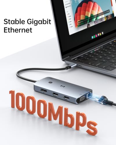 Selore USB C Docking Station Dual Monitor,Laptop Docking Station 3 Monitors - color: Dark Gray