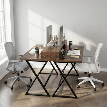 Manora Computer Desk with Drawers and Monitor Stand, 47" Home Office Desk with Storage Shelf, Rustic Brown Writing Study Table with Metal Frame for Bedroom, Workstation for Laptop PC