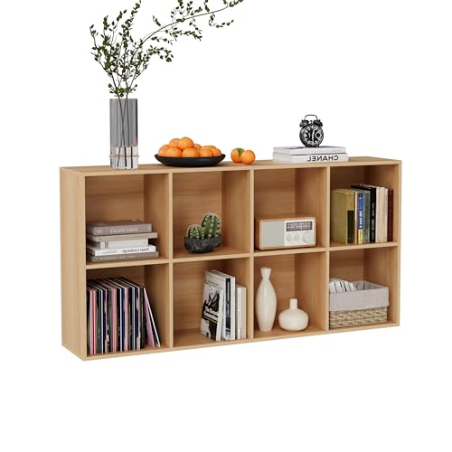 VDNEND Wooden Storage Organizer with Closed Back Panel, 11in Cube Shelf Opening, Bookshelf, Display Shelf,Closet Cabinet for Home and Office (Natural Oak, 8-Cube 47.8L*9.45W*24.09H) - color: Natural Oak, size: 8-Cube 47.8L*9.45W*24.09H