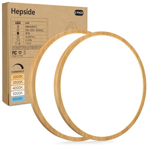 hepside 2Pack LED Flush Mount Ceiling Light Fixture, 12Inch 24W, Dimmable&3000K/3500K/4000K/5000K/6500K Adjustable Low Profile Ceiling Lights, Round Flat Ceiling Light for Closet,Kitchen,Hallway-Wood - color: Wood, size: 12Inch-2pack