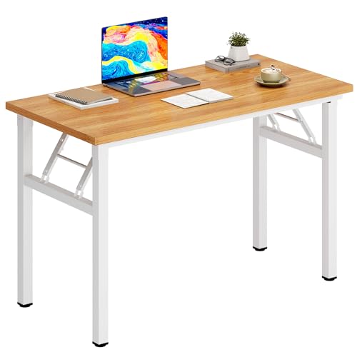 DlandHome 31.5 Inch Small Folding Computer Desk for Home Office, Teak White - color: Teak + White, size: 31.5 Inches
