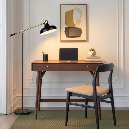 Brightech Wyatt LED Floor Lamp, Industrial Floor Lamp for Living Rooms & Offices – Charming Farmhouse Floor Lamp, Adjustable Head Standing Lamp for Bedroom Reading, Stunning Living Room Décor - color: Black