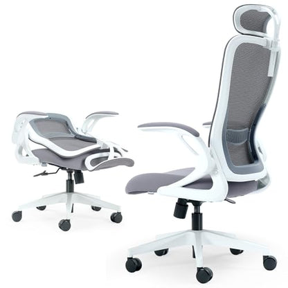 Tervo Model U - Folding Office Chair - Ergonomic Design for Small Spaces - color: H- White & Grey