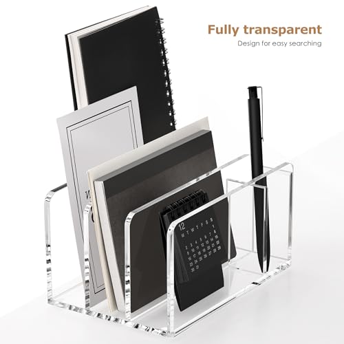 SANRUI Acrylic Mail Organizer with Pen Holder, 3-Slot Mail Holder, Clear - size: 3 Slots with Pen Holder