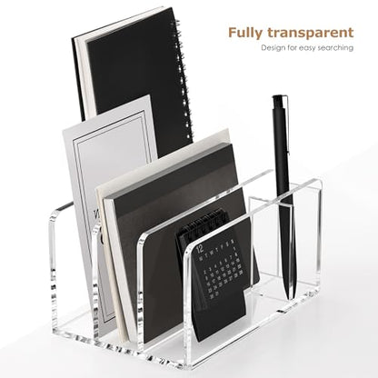 SANRUI Acrylic Mail Organizer with Pen Holder, 3-Slot Mail Holder, Clear - size: 3 Slots with Pen Holder