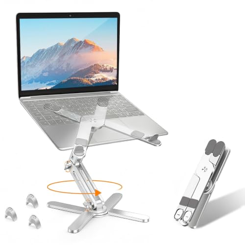 N86 360 Rotating Laptop Stand for Desk with Locking Knobs, Silver | Aluminum Ergonomic Riser Adjustable Height & Angle for Collaborative Work. Foldable Portable Fits MacBook & Laptops up to 16" - color: Silver