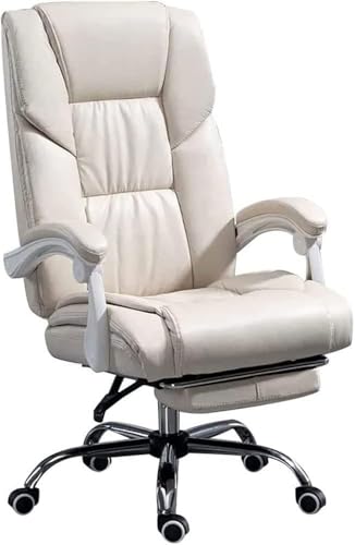 Grey Executive Office Chair with Adjustable Height Footrest Ergonomic Lumbar Support and Comfortable Leather Computer Desk Chairs for Workstation Conference(White) - color: White