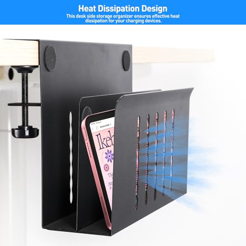 MAXECHO Desk Side Storage, Under Desk Laptop Mount, Table Side Hanging File Organizer, No Drill Clamp On Cable Management Tray, Laptop Holder with Magnetic Pen Holder for Office and Home, Load 22 Lbs - color: Black