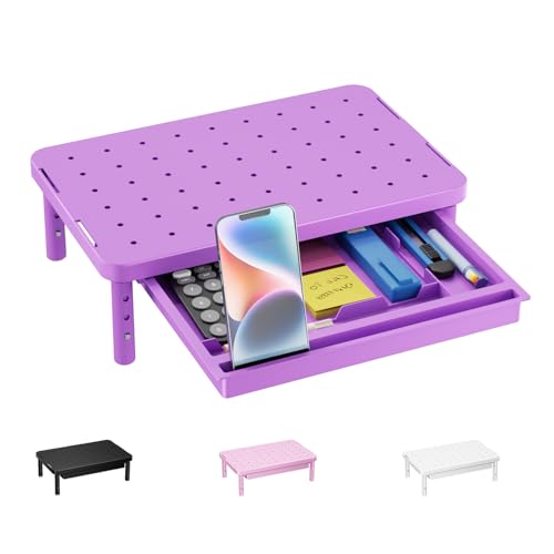 WALI Computer Monitor Stand with Storage, Monitor Riser 3 Height Adjustable | Laptop Riser with Airflow Vents, Desk Organizer for Computer, Printer, Notebook (PTT002-V), 1 Pack, Violet - color: Violet, size: 14.6"L * 9.3"W,11" 1 Drawer