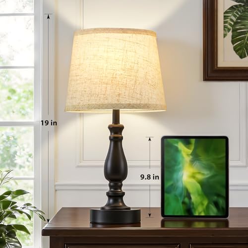 EJIAXIN Table Lamp Set of 2-19" Small Bedside Lamps Modern Lamp for Bedroom Living Room Lamps for Night Stands - Desk Lamps for Home Office End Tables Nightstand Lamps with Beige Linen Shades - color: 19'' Black+Beige Shade