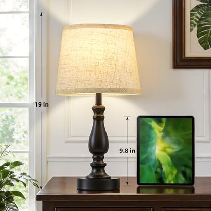 EJIAXIN Table Lamp Set of 2-19" Small Bedside Lamps Modern Lamp for Bedroom Living Room Lamps for Night Stands - Desk Lamps for Home Office End Tables Nightstand Lamps with Beige Linen Shades - color: 19'' Black+Beige Shade