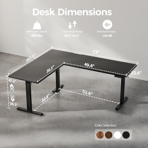 Agilestic 73 x 61 Inch L Shaped Electric Standing Desk, Black - color: Black, size: 73x61 Inch