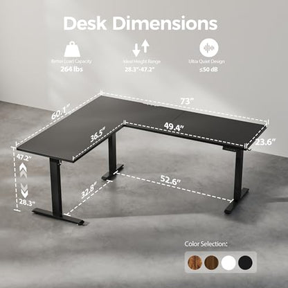 Agilestic 73 x 61 Inch L Shaped Electric Standing Desk, Black - color: Black, size: 73x61 Inch