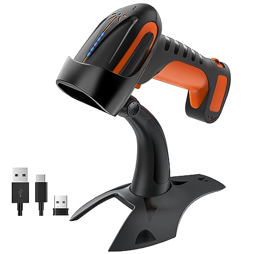 Tera Barcode Scanner Wireless with Stand: Industrial Drop-Resistant Orange | IP66, BT 2.4G USB, 640*480 CMOS Global, 1D 2D QR Reader, 650 Scans/Sec, 2500mAh, Warehouse Logistics Retail Library School