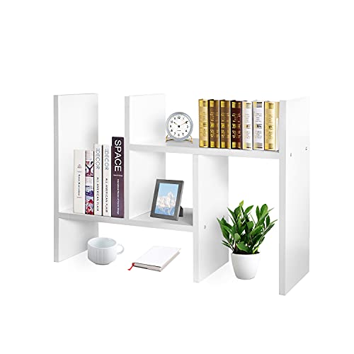 J.M.Deco Desktop Organizers and Storage for Office, Adjustable Desktop Organizer Shelves Double H Display, Desktop Shelf Organizer True Natural Stand Shelf (White) - color: White