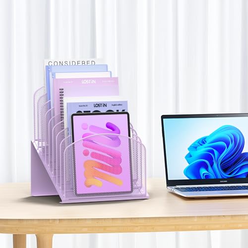 Sinboun Inclined Desk File Organizer Folder Holder with 8-Section, Purple - color: Purple, size: 8 Section