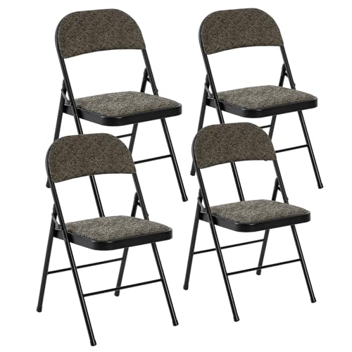 DUMOS Padded Folding Chairs 4 Pack, Foldable Dining Patio Chairs, Outdoor - color: Black Grey, size: 4 Pack