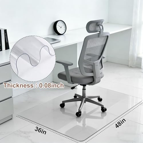 Clear Chair Mat for Hard Floors, 36 x 48 PVC Desk Mat | Clear PVC chair mat protects hard floors from rolling chair casters; suitable for hardwood, tile, laminate and vinyl