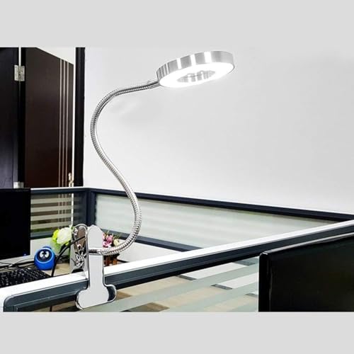 Dimmable 5W LED USB Plug Clip On Light Flexible Gooseneck Reading Lamp for Laptop, Book,Piano,Bed Headboard,Desk, 3 Lighting Colors, 10 Brightness Levels (Silver) - color: Silver
