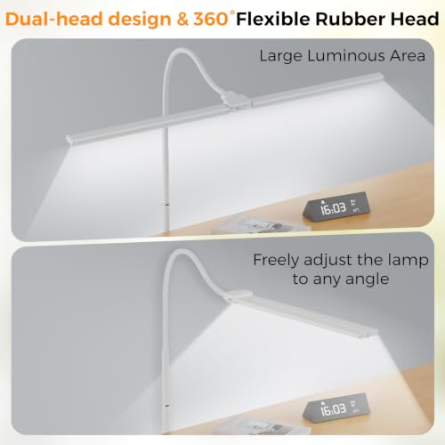 Dual-head LED Floor Lamp 20W 1400LM Adjustable Neck Bright Light White - color: White