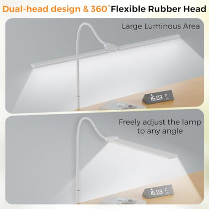 Dual-head LED Floor Lamp 20W 1400LM Adjustable Neck Bright Light White - color: White