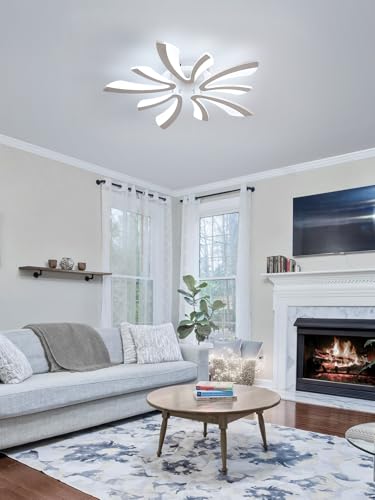 Goeco Modern Ceiling Light, 27.5'' LED White Acrylic V-Shaped Flush Mount Ceiling Lights, 6500K Ceiling Light Fixture for Living Room, Dining Room, Bedroom, Kitchen - color: White V Shaped-6500K