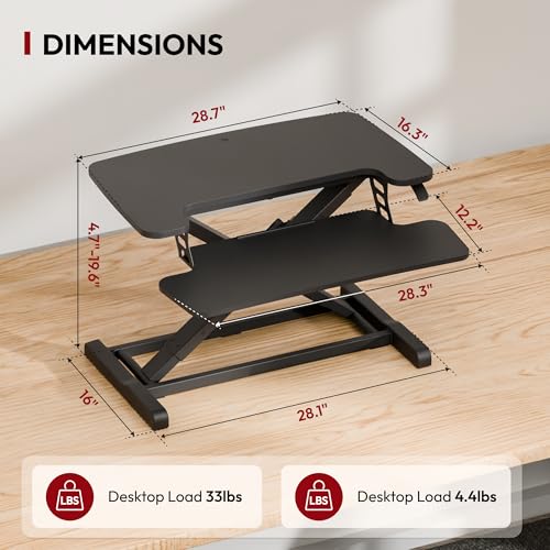 SANODESK Standing Desk Converter 28" Desk Riser for Home Office, Compact Sit Stand Desktop Workstation for Laptop & Monitor, Ergonomic Height Adjustable Riser, Black - color: Black, size: 28"