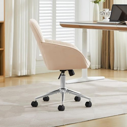 YITAI Velvet Office Desk Armchairs with Silver Base and Wheels,Modern Height Adjustable 360 Degree Swivel Upholstered Vanity Chairs for Living/Room Bedroom/Study,Khaki - color: Silver Khaki