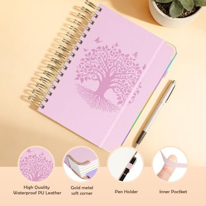 QIYVLOS Hardcover Spiral Notebook, B5 Journal with Removable Dividers Tabs, 5 Subject Notebook College Ruled, 320 Pages 8"x10" Leather Notebooks for Work School Study, Lined Journal for Women, Pink - color: B5/Pink
