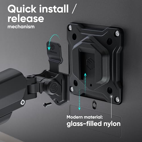 ONKRON Dual Monitor Arm 13-32 Inch, 22 lbs (x2), max VESA 100x100, Black | Double monitor desk mount with 20" extension, gas spring, swivel, tilt, rotation; Clamp or grommet mount for office & gaming